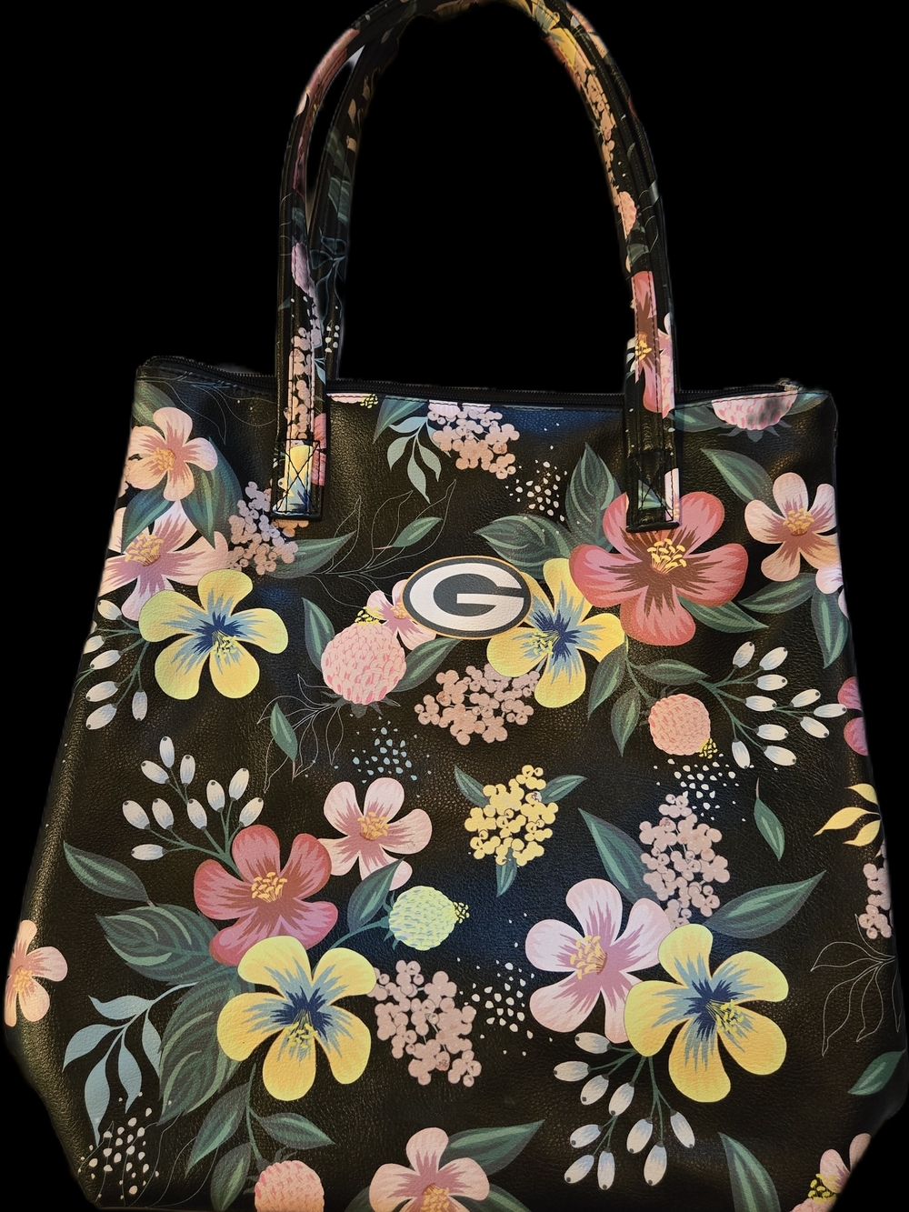 Little Earth Floral Tote Bag with Green Bay Packers Team Logo 14.5x14x4 Like New